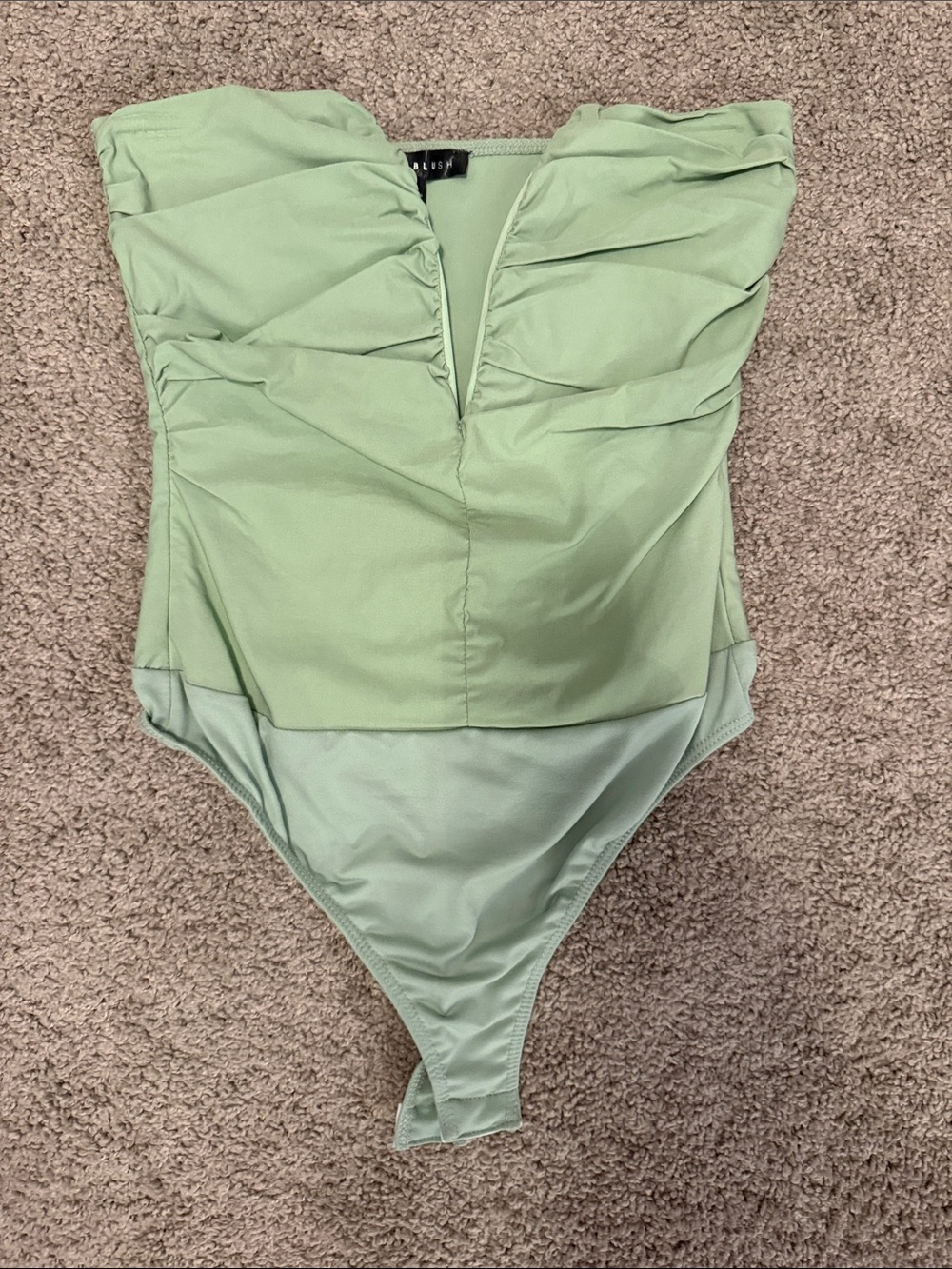 Ruched V-Neck Bodysuit in Sage Green